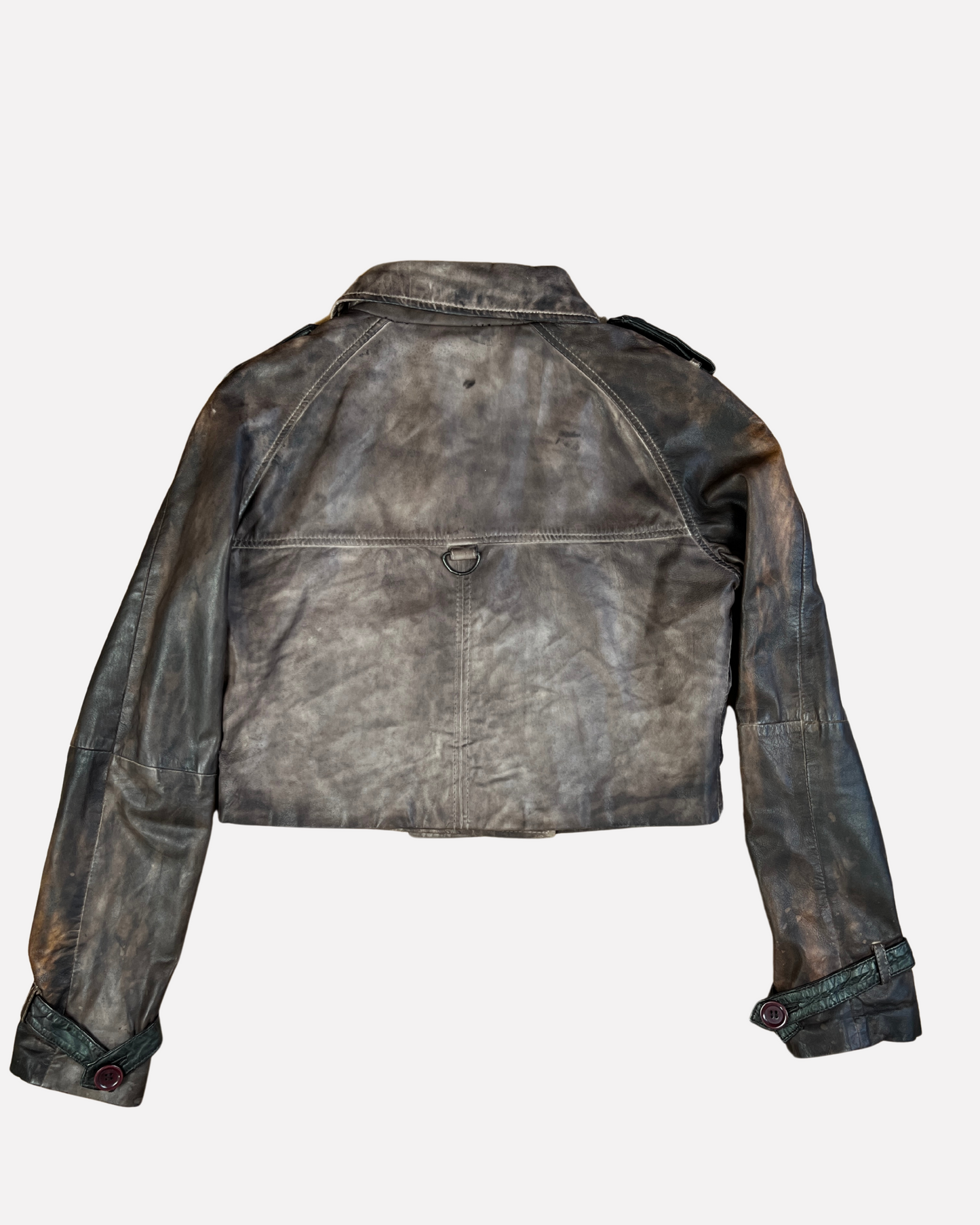 Vintage brown cropped leather jacket☆ size M