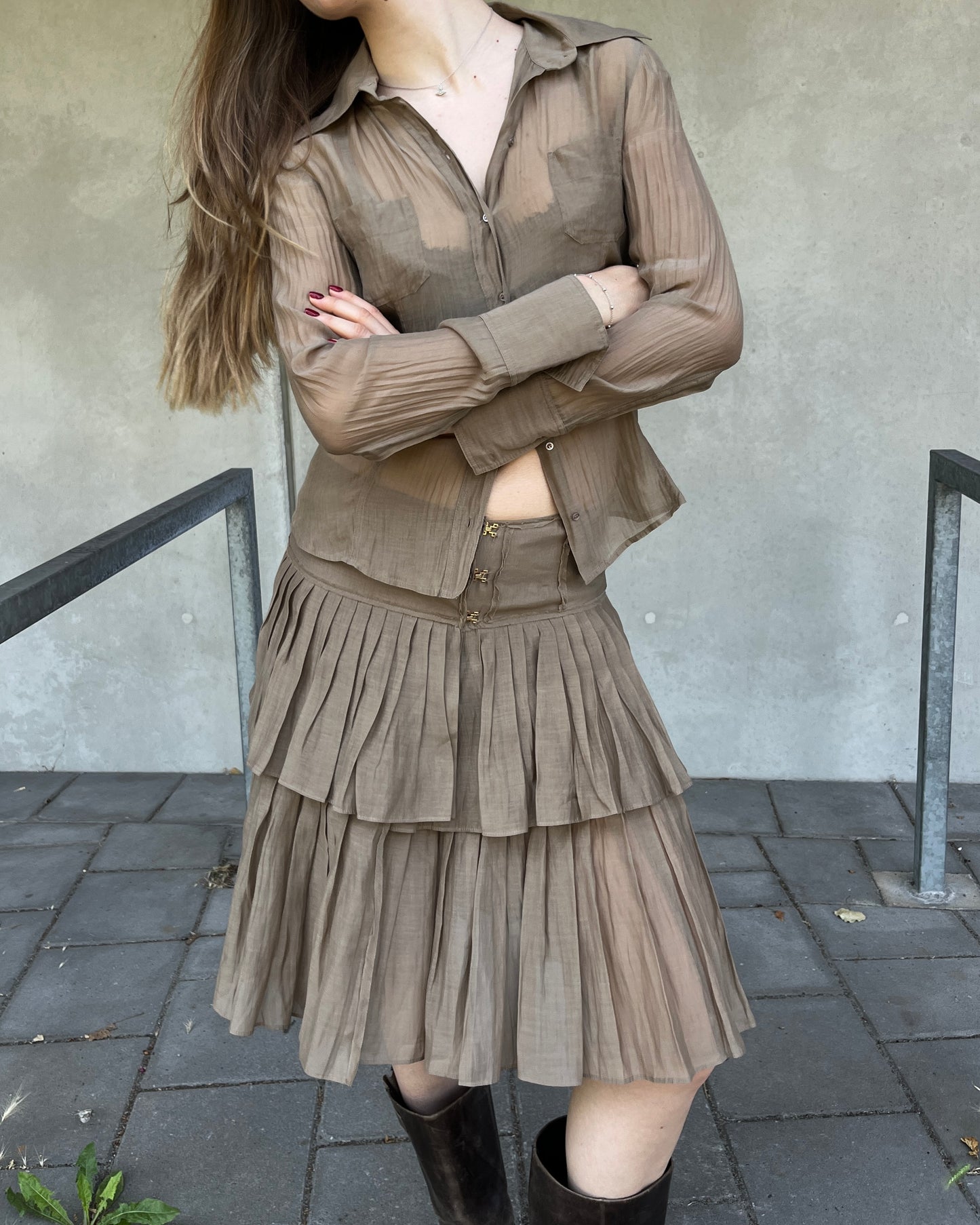 Hugo Boss silk blend top & skirt set ☆ size 38