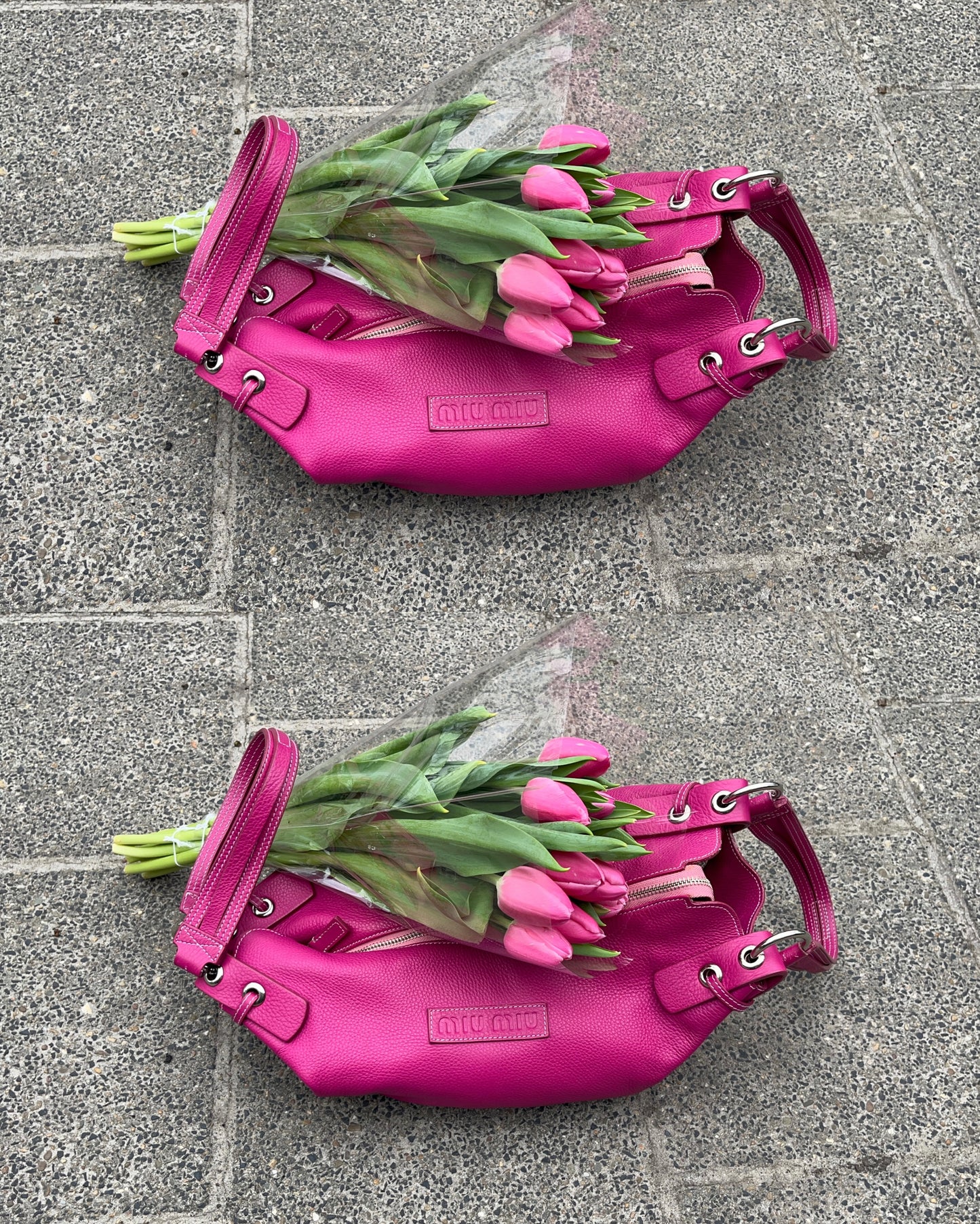 Miu Miu archival Vitello pebbled leather shoulder bag fuchsia pink