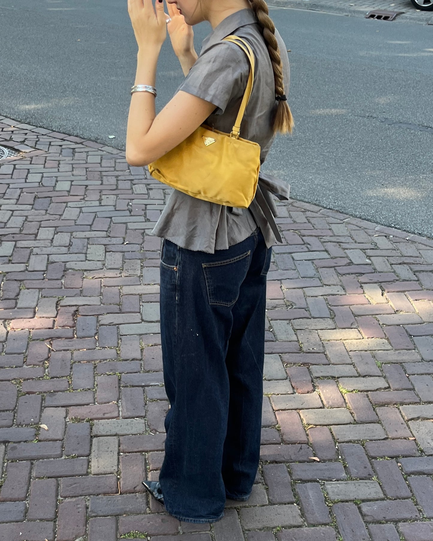 Prada 2001 nylon shoulder bag in yellow