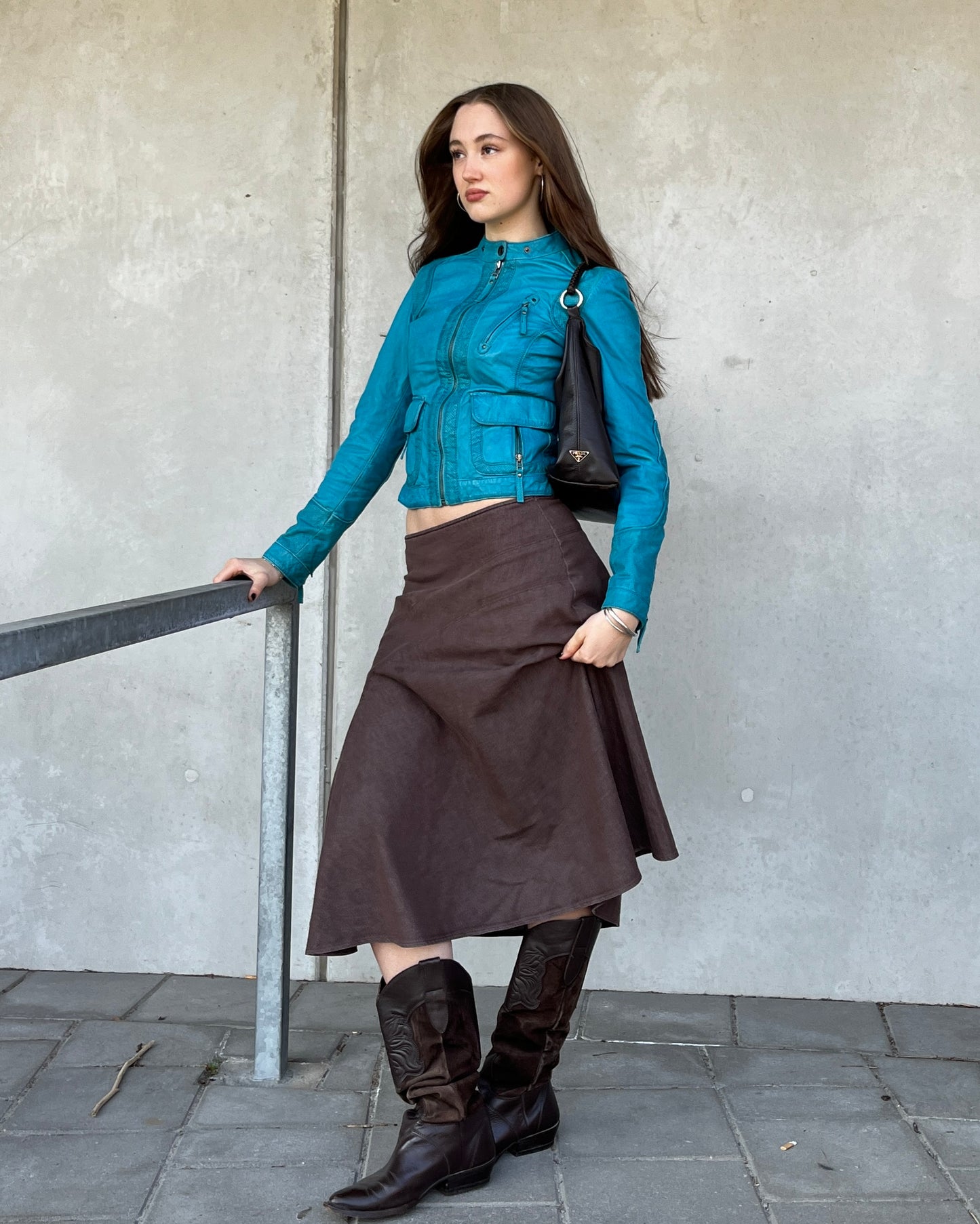 Vintage turquoise leather jacket ☆ size S