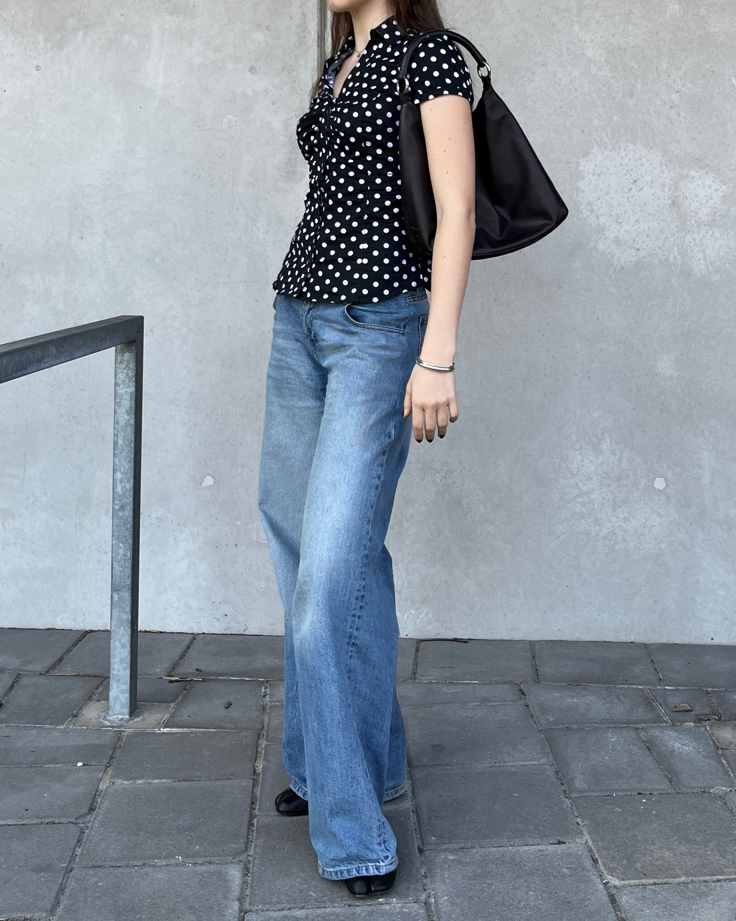 vintage polkadot fitted blouse top ☆ size S