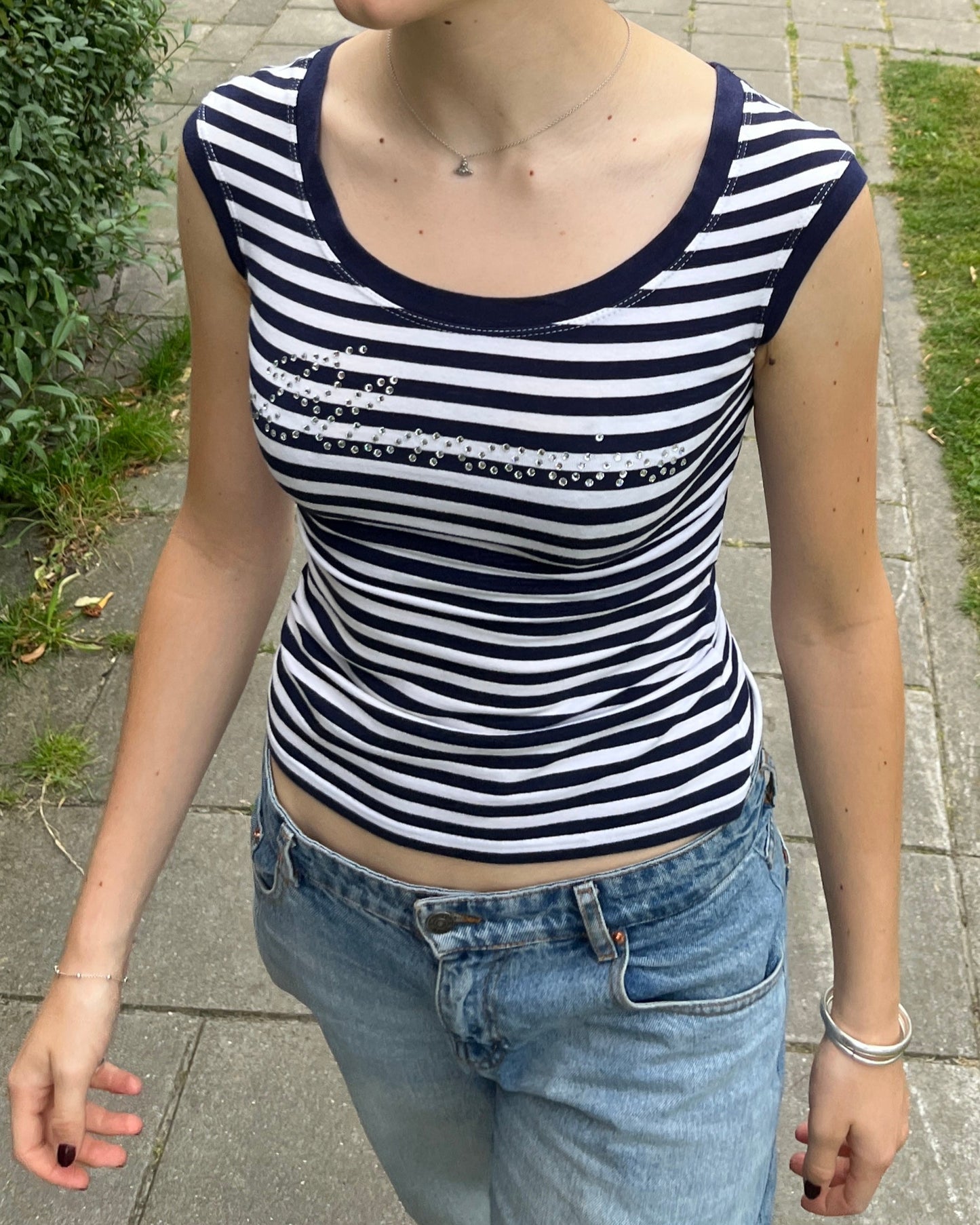 Blumarine striped rhinestone top ☆ size S