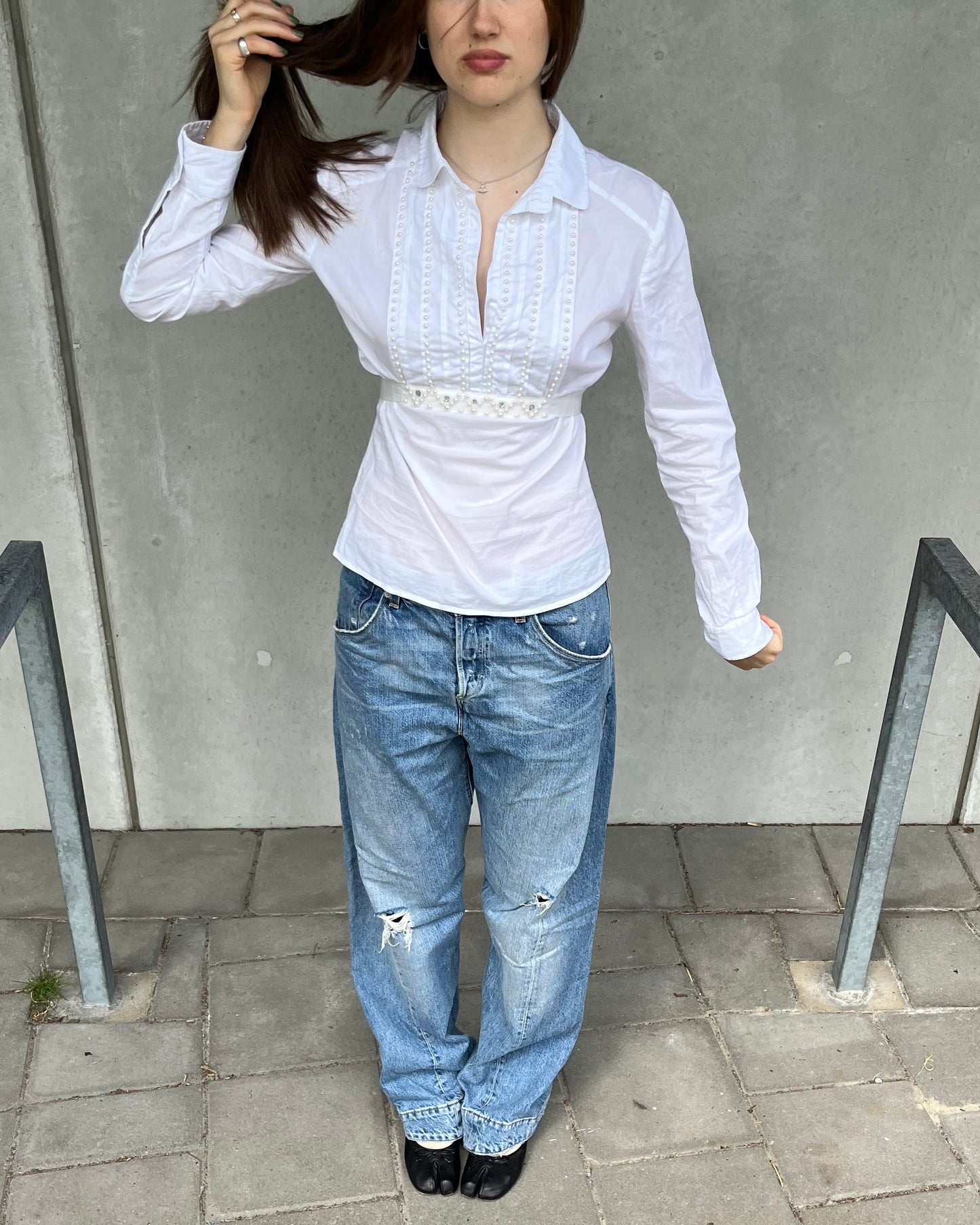 Blumarine rhinestone fitted shirt☆ size S
