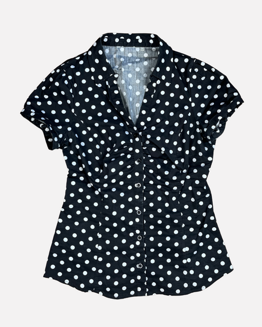 vintage polkadot fitted blouse top ☆ size S
