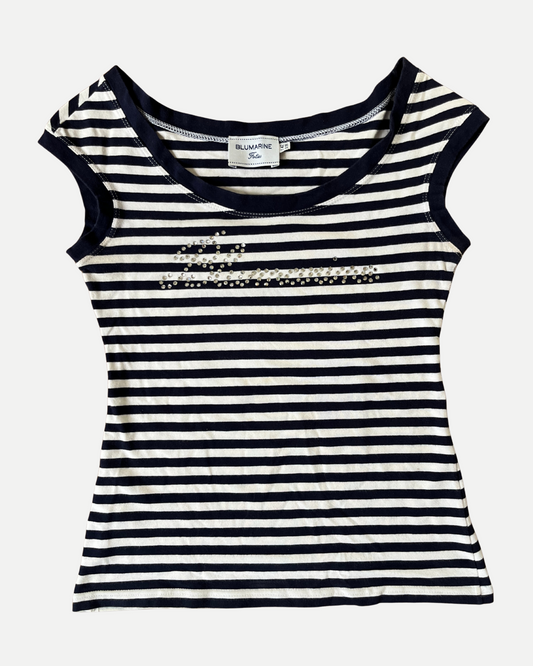 Blumarine striped rhinestone top ☆ size S