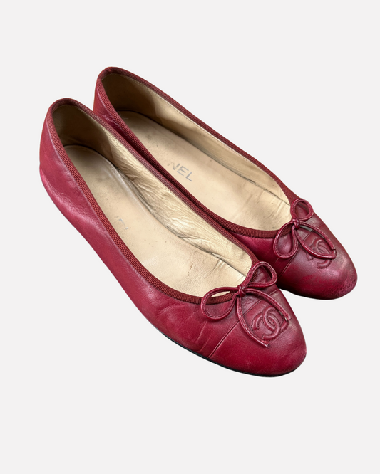 Chanel leather ballet flats in red ☆ size 38,5