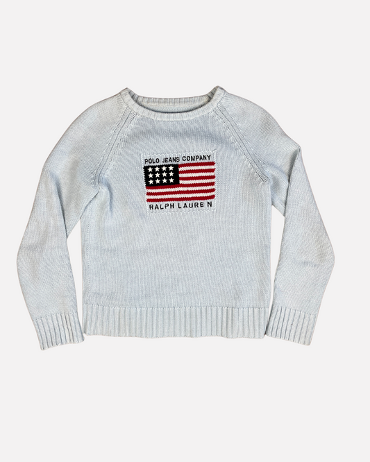 vintage baby blue Raph Lauren american flag knit ☆ size S